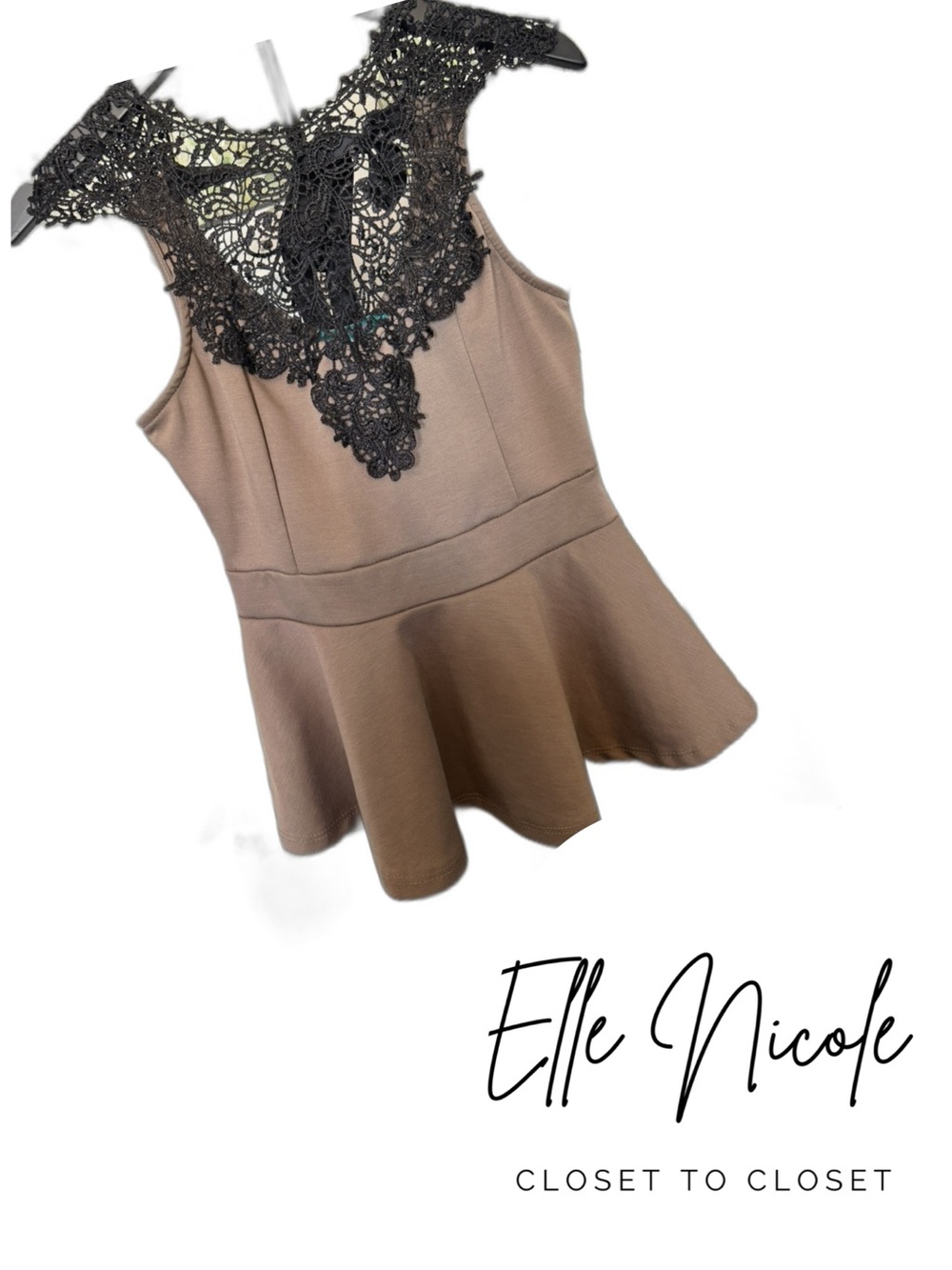 Taupe Peplum Camisole with Black Lace